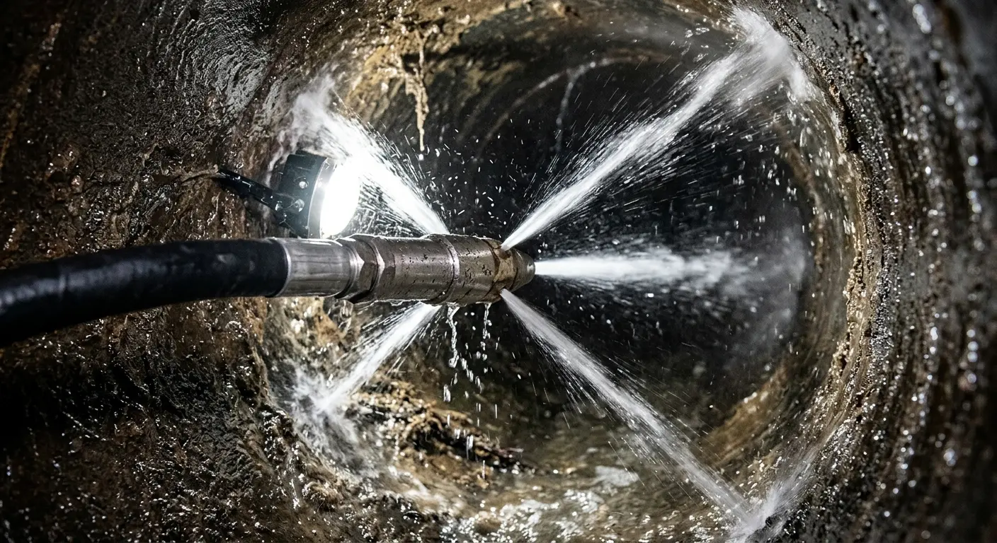 High-pressure hydro jetting nozzle cleaning sewer pipe for Trenchless Sewer Repair in Georgetown